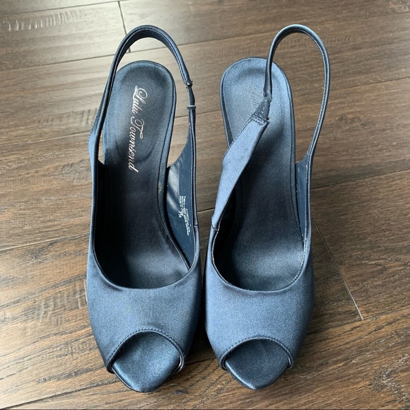 Lulu Townsend Size 7.5 Royal Blue Open Toed Fabric 4.5 Inch Platform High Heels - Picture 2 of 12